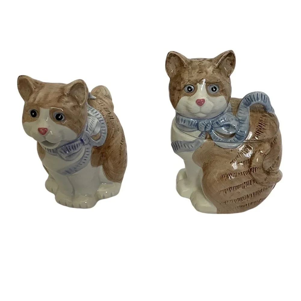 Vtg Kitty Cat Creamer & Sugar Bowl Set Cargo Express 4.5